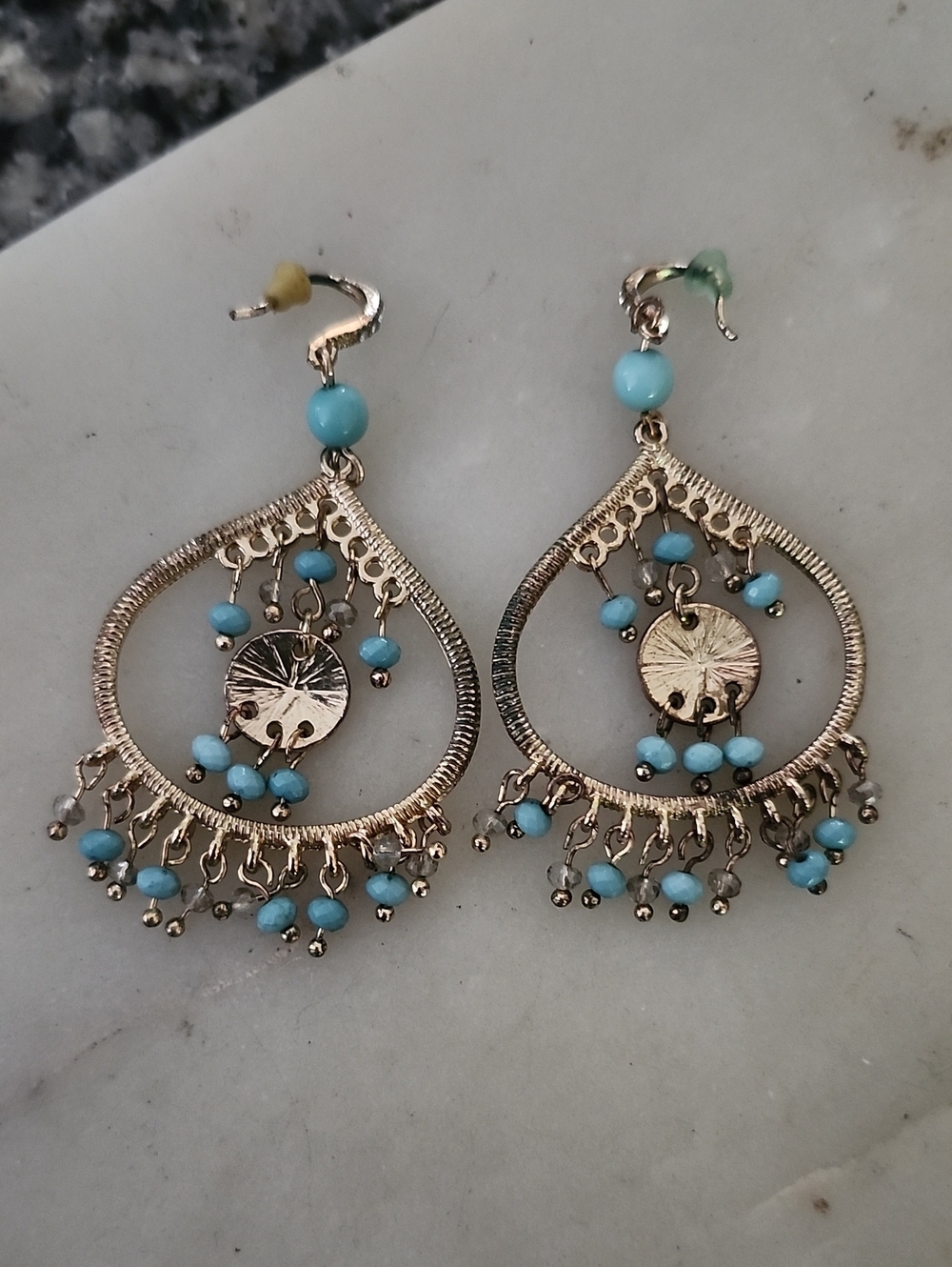 Boho Style Gold Tone Turquoise Colored Beads Chandelier Earrings